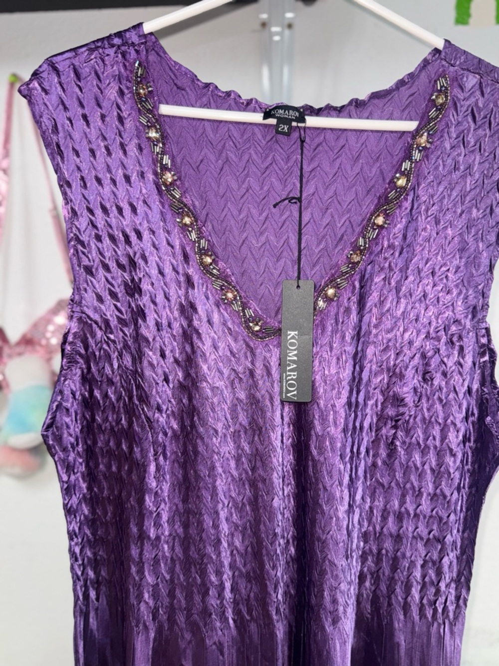 Komarov maxi dress big mama Purple Embellished V-Neck charmouse chiffon